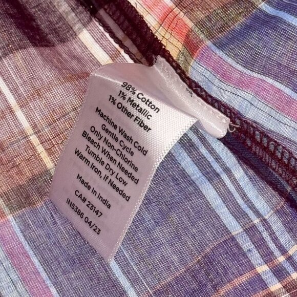 Talbots Womens Plaid  Shirt size Large Long Sleeve Cotton Metallic Blend - Picture 3 of 12